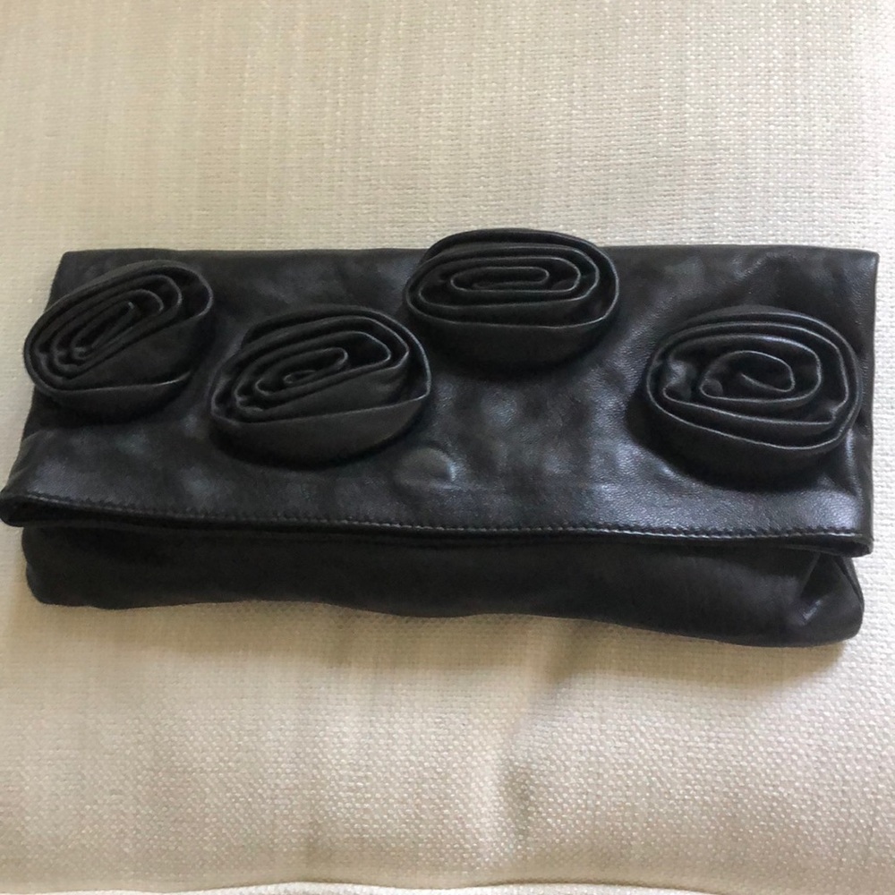 Black Leather Fold-over Clutch